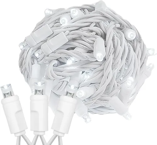 Vista 11 de Novelty Lights Guirnalda de luces de Navidad de 25 pies, 50 bombillas LED rosas en cable blanco, espacio de 6 pulgadas, iluminación conectable