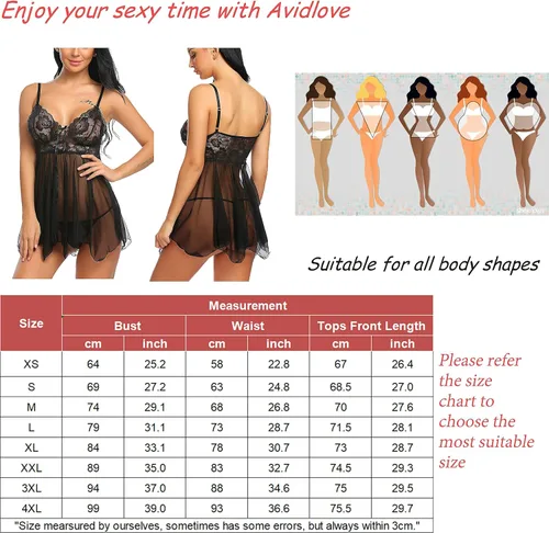 Vista 6 de Camisón Avidlove babydoll de encaje lencería sexy camisón de malla ropa de noche para mujer