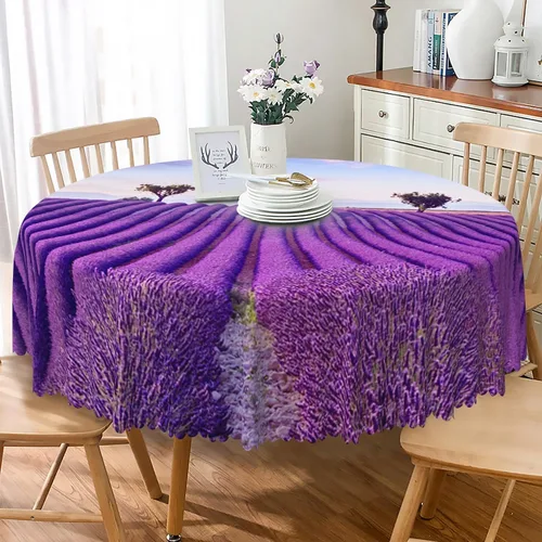 Vista 17 de Mantel redondo floral rústico de 48 pulgadas, con estampado botánico de flores en acuarela verde, azul y gris, a prueba de derrames y aceite, tela