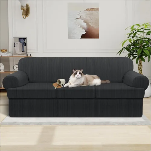 Vista 37 de Funda impermeable para silla con brazos, juego de 2 piezas, funda a rayas para 1 sofá separado con cojín en T, fundas de sillón de tela