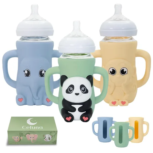 Vista 9 de Funda de silicona para botella de vidrio natural Philips Avent de 8 onzas Protector contra caídas + asas de fácil agarre Material seguro sin BPA