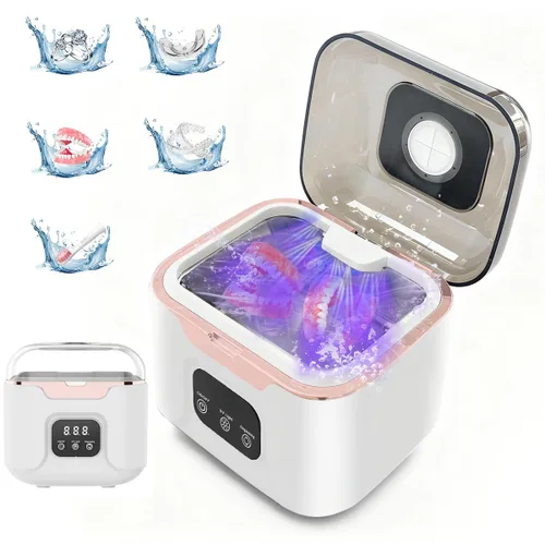 Vista 9 de Ultrasonic Retainer Cleaner Machine, 48kHz Ultrasonic Dentures Cleaner with Timer & 4 Modes, 240ML Dental Pod for Mouth Guards, Braces, Aligner