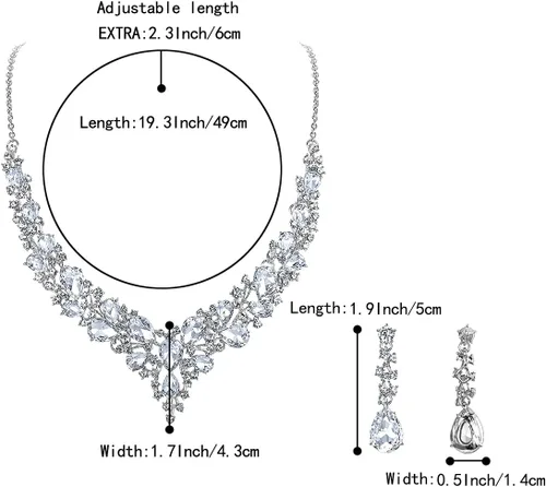 Vista 4 de BriLove - Juego de collar y aretes colgantes, para mujer, collar para impresionar, grupo de lágrima de cristal austriaco, nupcial, para boda.