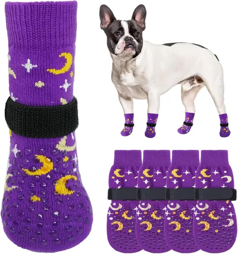 Vista 26 de SCENEREAL 6 piezas de calcetines antideslizantes para perros para prevenir lamido de patas para pavimento caliente/frío, calcetines de agarre