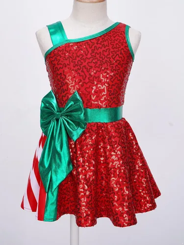 Vista 3 de Moily Kids Girls Christmas Dance Costume Sequins Figure Skating Dress Tutu Ballet Leotard Holiday Party Fancy Dress
