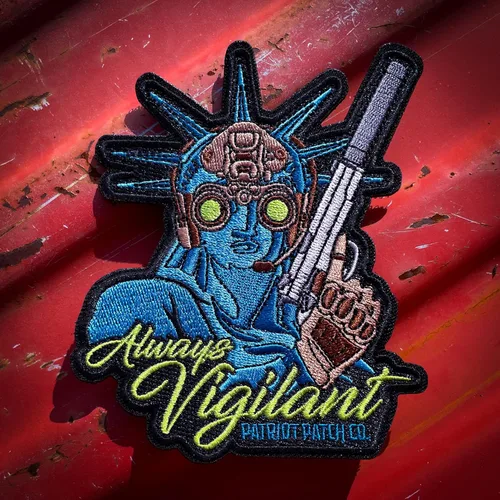 Vista 5 de Patriot Patch Co. - Parche bordado con la estatua de la libertad de visión nocturna Always Vigilant