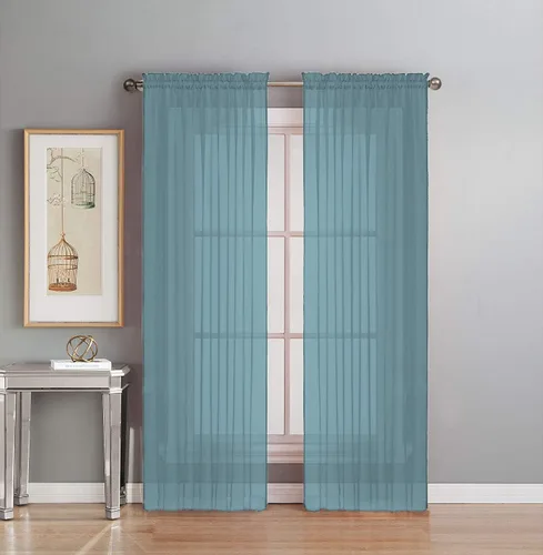 Vista 21 de Interior Trends Juego de 2 paneles de cortina de gasa transparente totalmente cosidas para ventana con cortinajes (63 pulgadas de largo, ladrillo)