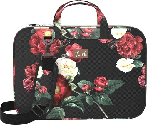 Vista 8 de DEHITE Bible Cover Case for Women – Floral Black Bible Bag Carrying Case – Messenger Bag