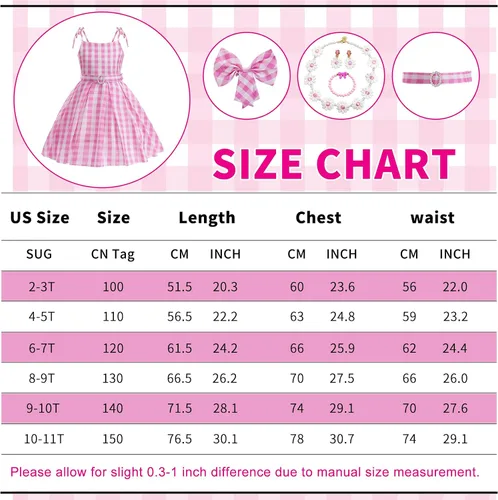 Vista 4 de Girls Costume Dress, 3-11 Years Kids' Movie Cosplay Pink Outfit with Accessory Sets for Halloween Party Birthday