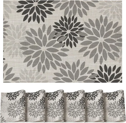 Vista 35 de Artoid Mode - Juego de 4 manteles individuales de vinilo con diseño floral, resistentes al calor, lavables, antideslizantes, de PVC, para decoración