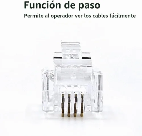 Vista 3 de Conectores de paso RJ11 6P4C (paquete de 100 piezas) Cable de línea telefónica Cable macho enchufe, AV00503