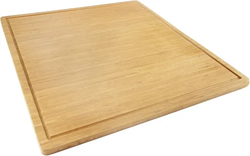 Vista 4 de BambooMN Tabla de cortar con cubierta de quemador de bambú, 3 capas, cuadrada extragrande, 24 x 24 x 0.75 pulgadas, ranurada/plana con cuchilla