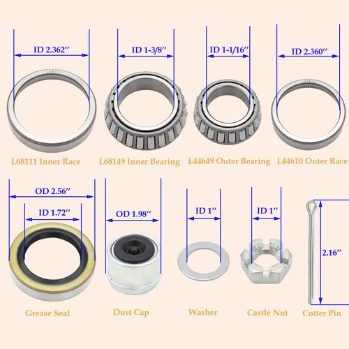 Vista 2 de Kit de cojinete de eje de remolque de barco L68149 L44649 con cubiertas antipolvo de remolque de 1.98 pulgadas, sellos de grasa de 171255TB, tuercas