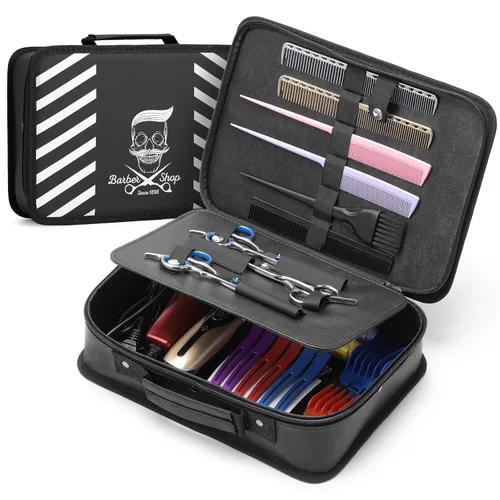 Vista 9 de Segbeauty Bolsa de herramientas de peluquería, estuche de transporte de maquillaje de viaje de piel sintética, kit de aseo de corte para peluquería
