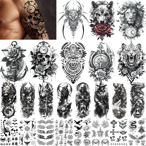 Vista 11 de Aresvns Tatuajes temporales de brazo completo para hombres y mujeres (19 x 7 pulgadas), tatuajes de manga impermeable y de larga duración