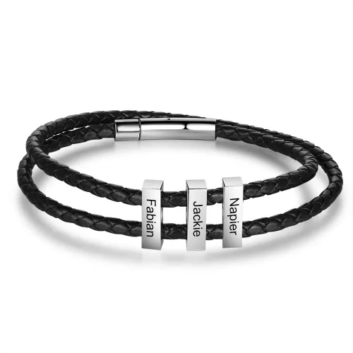 Vista 9 de Pulsera personalizada para hombre pulsera familiar con nombres grabados, colgante de plata para padre, marido, abuelo, regalo del día del padre