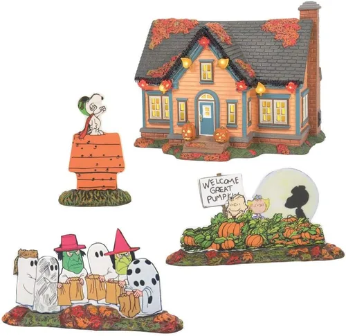 Vista 4 de Department 56 Snow Village Halloween Trick or Treat Lane Peanuts House - Edificio iluminado y accesorios, 6.57 pulgadas, multicolor