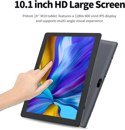 Vista 3 de PRITOM Tablet 10 pulgadas, 64GB, Tablet Android 13, pantalla HD IPS, cámara dual, WiFi, Bluetooth, tabletas con batería de 6000mAh, certificado