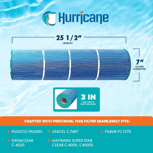 Vista 3 de Hurricane Filtros - Paquete de 4 cartuchos de filtro aséptico HF7487-04M Elite para piscina – Repuesto para PA100N, Unicel C-7487, Filbur FC-1270