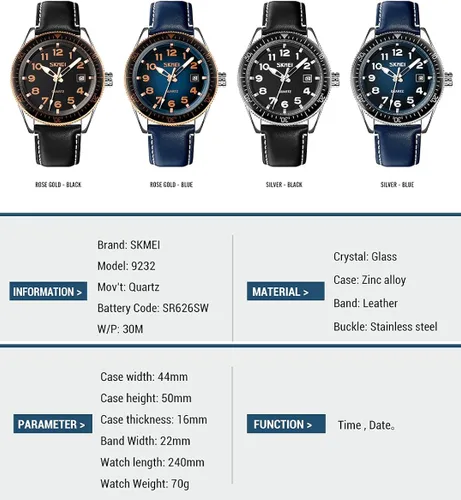 Vista 6 de SKMEI Relojes para hombre correa de cuero fácil de leer gran cara casual a la moda impermeable analógico vestido de cuarzo luminoso lujoso regalo