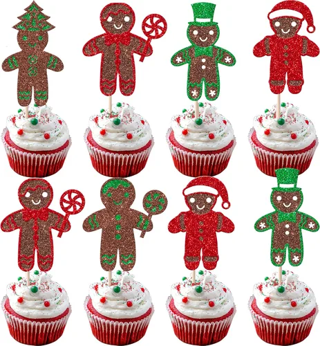 Vista 28 de Rsstarxi Paquete de 24 Adornos para Cupcakes Oh Baby de Navidad con Purpurina, Sombreros de Navidad, Palillos para Cupcakes de Baby Shower para Baby
