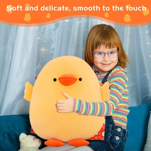 Vista 4 de DEYI Peluche de pato de peluche, juguetes suaves de patito amarillo, regalos para amigos y niños, Navidad, bonita almohada amarilla