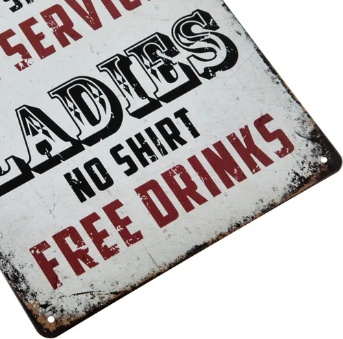 Vista 3 de ERLOOD Cartel de metal retro para hombre, sin camisa, no servicio, para damas, bebidas gratis, para hombre, cueva, lata, 12 x 8