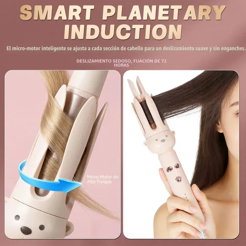 Vista 4 de Barra de rizado perezoso completamente automática PretiHom, rizador giratorio eléctrico, rizado grande sin dañar el cabello Rizador de pelo cómodo