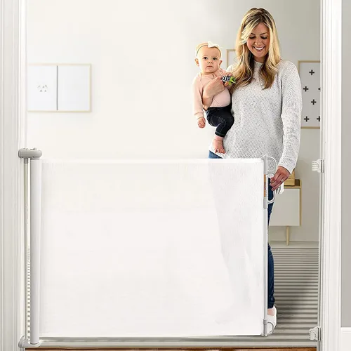 Vista 10 de Momcozy - Puerta retráctil para seguridad de bebés y niños, altura de 33 pulgadas, se extiende hasta 55 pulgadas de ancho, adecuada para escaleras
