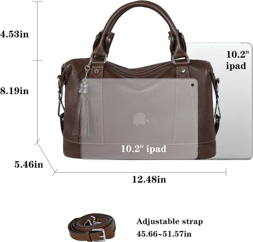 Vista 3 de Heshe - Bolsa de hombro de piel para mujer, con asa superior, bolsa cruzada