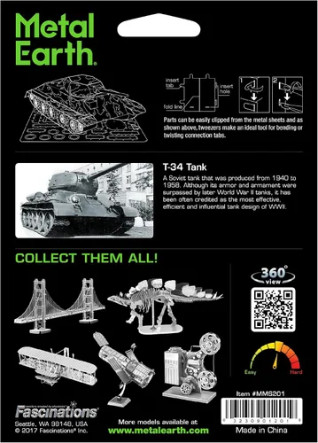 Vista 2 de Metal Earth T-34 Tank 3D Metal Model Kit Bundle con pinzas Fascinaciones