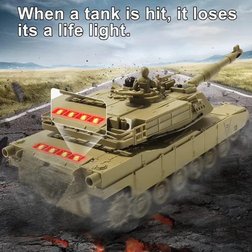 Vista 7 de Tanque de Juguete Militar RC, Tanque del Ejército M1A2 Abrams de EE.UU. con Control Remoto con Batalla IR, Vehículos Militares RC de 2.4Ghz