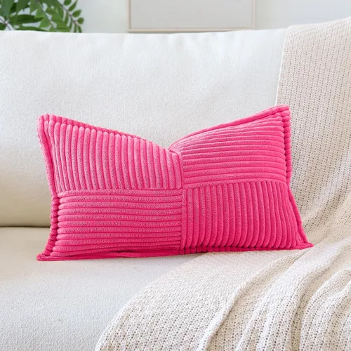 Vista 21 de OTOSTAR Fundas de almohada decorativas de pana a rayas con empalme, fundas de almohada bohemias súper suaves, almohadas decorativas con textura