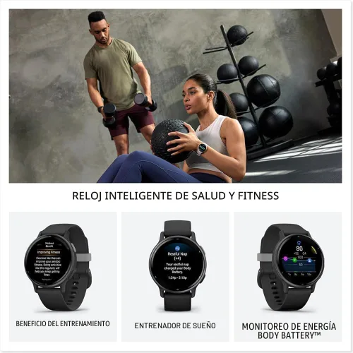 Vista 3 de Garmin vívoactive 5, reloj inteligente GPS de salud y fitness, pantalla AMOLED, hasta 11 días de batería (renovado) (negro)