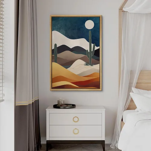 Vista 3 de SIGNFORD Impresión en Lienzo Enmarcado Arte de Pared Luna de Medianoche Cactus Desierto Duna Naturaleza Vida Silvestre Ilustraciones Decorativas