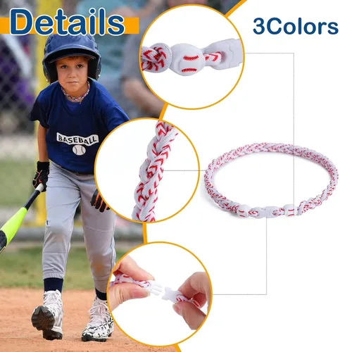 Vista 5 de Collar de béisbol de 18 pulgadas, regalos de goteo de béisbol, collares deportivos de tres trenzas, collares de titanio Tornado de cuerda deportiva