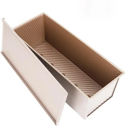 Vista 4 de CANDeal Molde para pan Pullman corrugado dorado con tapa, molde para tostadas comerciales antiadherentes para hornear, juego de latas de acero al