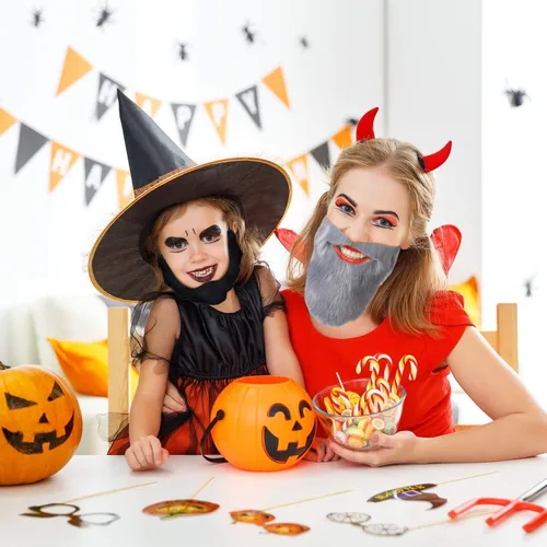 Vista 6 de WILLBOND 12 piezas de bigote de barba falsa Halloween Cosplay accesorios