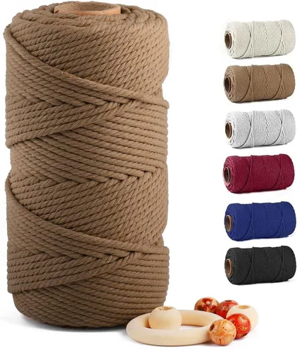 Vista 21 de ZUEXT Cordón de algodón para macramé de 4 mm x 500 m, ZUEXT Cordones trenzados naturales hechos a mano en verde manzana de 4 hebras, cuerda de lana