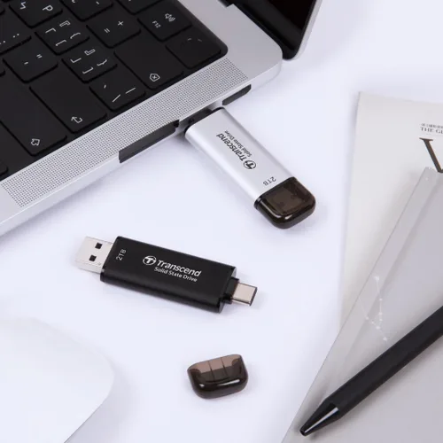 Vista 8 de Transcend ESD310 SSD externo de 1 TB, hasta 1,050 MB/s, unidad USB dual para iPhone17,16,15, iPad y Mac/Pixel10/Tesla/Steam Deck/ROG Ally/MSI Gris