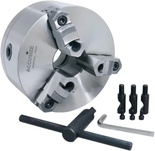 Vista 3 de Accusize Industrial Tools 6''/160mm 2-Piece Reversible Jaws 3-Jaw Chuck, D1-4, Direct Mount, 1.575'' Center Hole, 0559-0101
