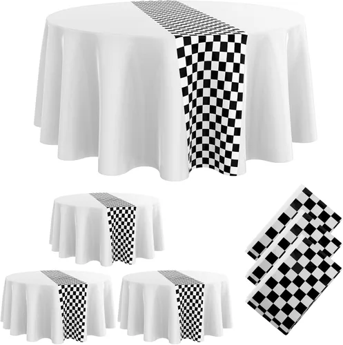 Vista 12 de Oudain 3 piezas de suministros para fiesta de cumpleaños de autos, decoraciones para fiestas de carreras, mantel redondo de carreras con bandera a