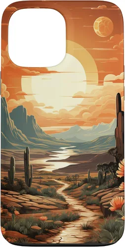 Vista 23 de iPhone 12 Pro Max Abstract Mountains Cactus Desert Landscape en funda terracota