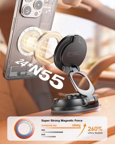 Vista 5 de SUPERONE Cargador de coche MagSafe, cargador de coche inalámbrico magnético de carga rápida de 15 W [88+LBS Ultra succión y 2800gf magnético fuerte]