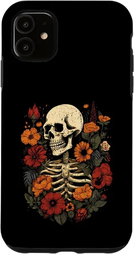 Vista 5 de iPhone 14 esqueleto floral calavera Halloween flores genial diseño gráfico