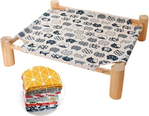 Vista 4 de Cat Bed House Outdoor Universal Pet Removable Breathable Hammocks for Small Dog Durable Wood Frame Canvas Beds(CW005-1)