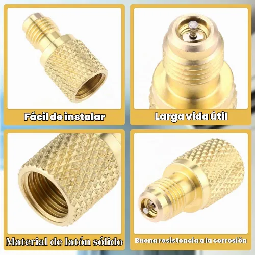 Vista 4 de Adaptador de latón R134A, adaptador de tanque de refrigerante de freón hembra de 1/4 pulgadas macho a 1/2 pulgada hembra con núcleo de válvula
