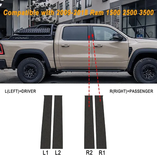 Vista 7 de TOMALL Calcomanías de vinilo para poste de ventana de automóvil compatibles con Dodge Ram 1500 2500 3500 2009-2018 2009-2018, calcomanías de columna