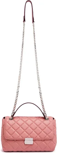 Vista 6 de DORIS&JACKY Bolso acolchado para mujer, de piel auténtica, con correa de cadena de metal y cierre de solapa