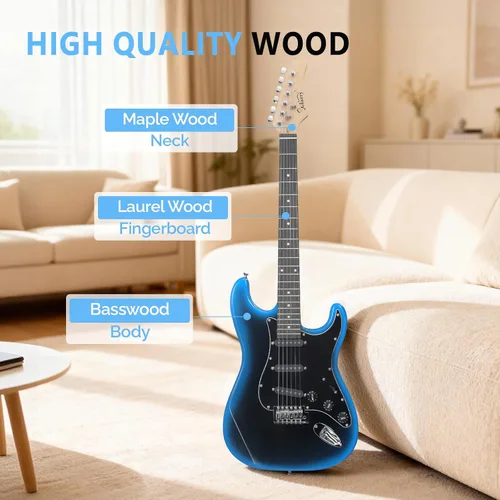 Vista 5 de GLARRY Guitarra eléctrica de tamaño completo para principiantes amantes de la música con amplificador de 20 W y paquete de accesorios para guitarra